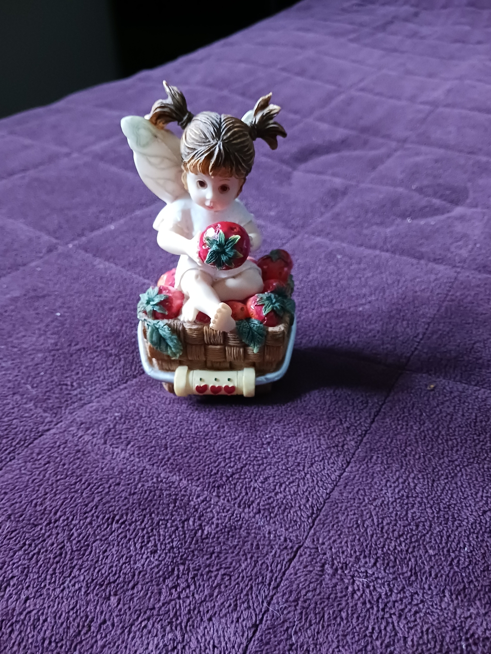 Porcelain My Little Kitchen Fairy Figurine Holding Strawberry - White & Red